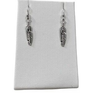 Feather Tiny Drop Hook Earrings .925 Sterling Silver Hook ~ Pewter Charm